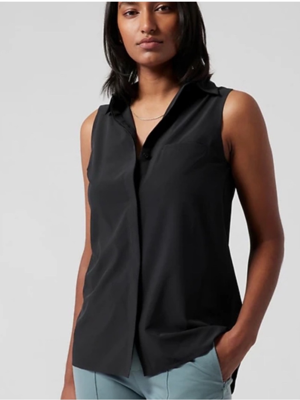 Athleta Urbanite Sleeveless Button Down Black Tank Nylon Small